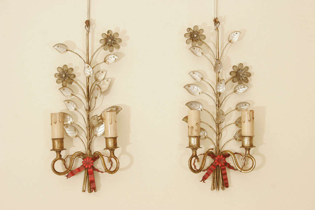 Pair of Wall Sconces with Red Bows