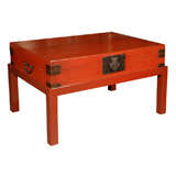 Japanese Red Lacquered Box on a Later Stand