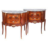 Pair of Parquetry Demilune Commodes