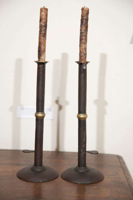 Rare Pair of Tall Wedding Band Hogscraper Candlesticks 1