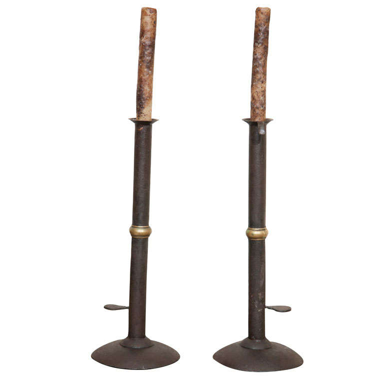 Rare Pair of Tall Wedding Band Hogscraper Candlesticks