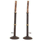 Antique Rare Pair of Tall Wedding Band Hogscraper Candlesticks