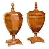 PAIR OF URN FORM KNIFE BOXES, HEXAGONAL