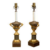 Pair Of Early 19thc Gilt & Black Bronze Perfumes As Lamps