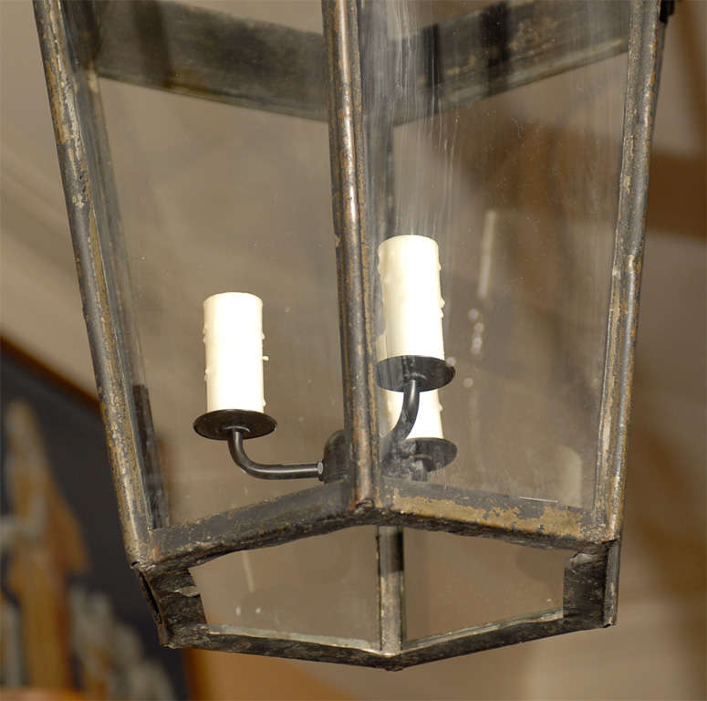 Jumbo Iron Lantern With Pineapple Finial at 1stDibs