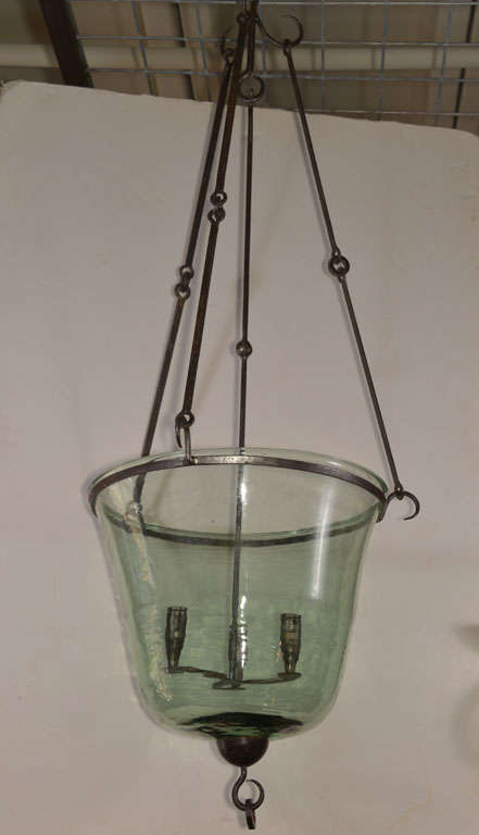 19th c. Cloche chandelier with hand wrought iron hardware. Not wire.
