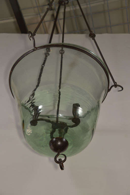 Blown Glass 19th Century Cloche Chandelier with Hand Wrought Iron Hardware