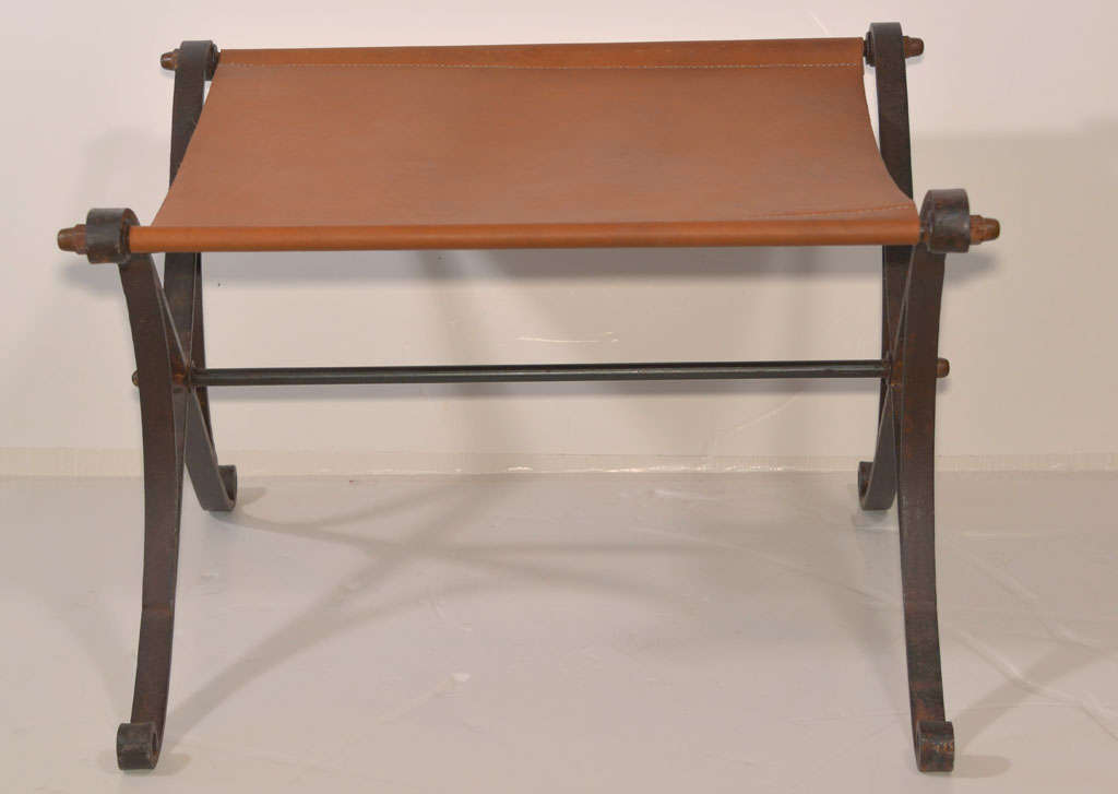 20th c. Iron base Ottoman with custom leather seat