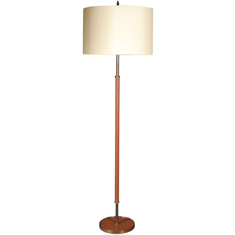 1950s Leather Floor Lamp by Jacques Adnet