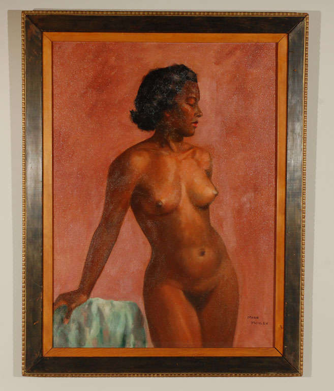 1950s nude painting oil on canvas with wood frame signed by Mark Mohler.