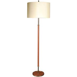 Pair of Leather and Brass Adjustable Floor Lamps by Jacques Adnet ...