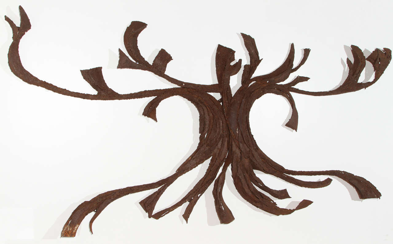 Brutalist Torch Cut Steel Wall Sculpture