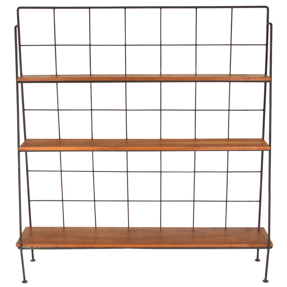 Milo Baughman Iron and wood shelving unit for Inco