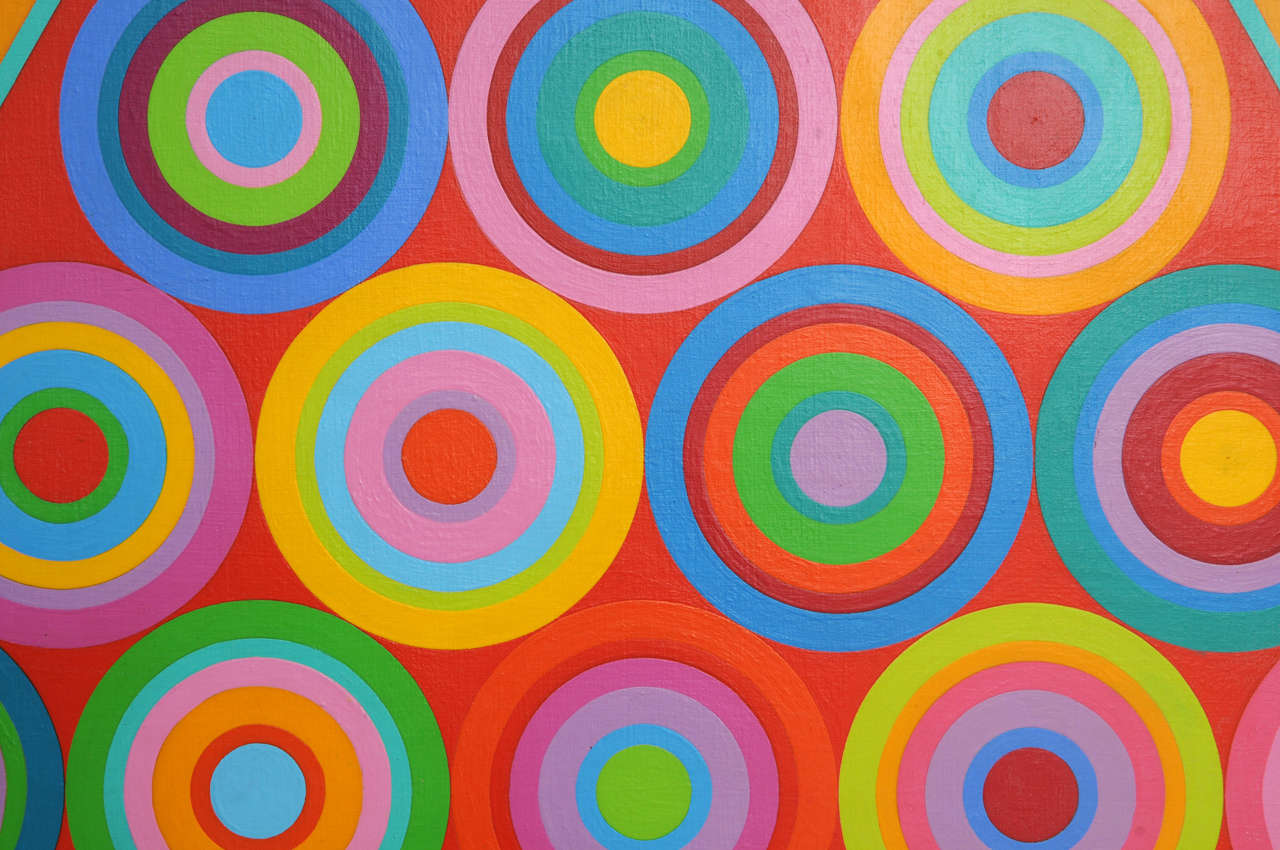 Fun Colorfull Pop 1970's Painting By Listed Artist Beverly Waltner In Excellent Condition In Miami, FL
