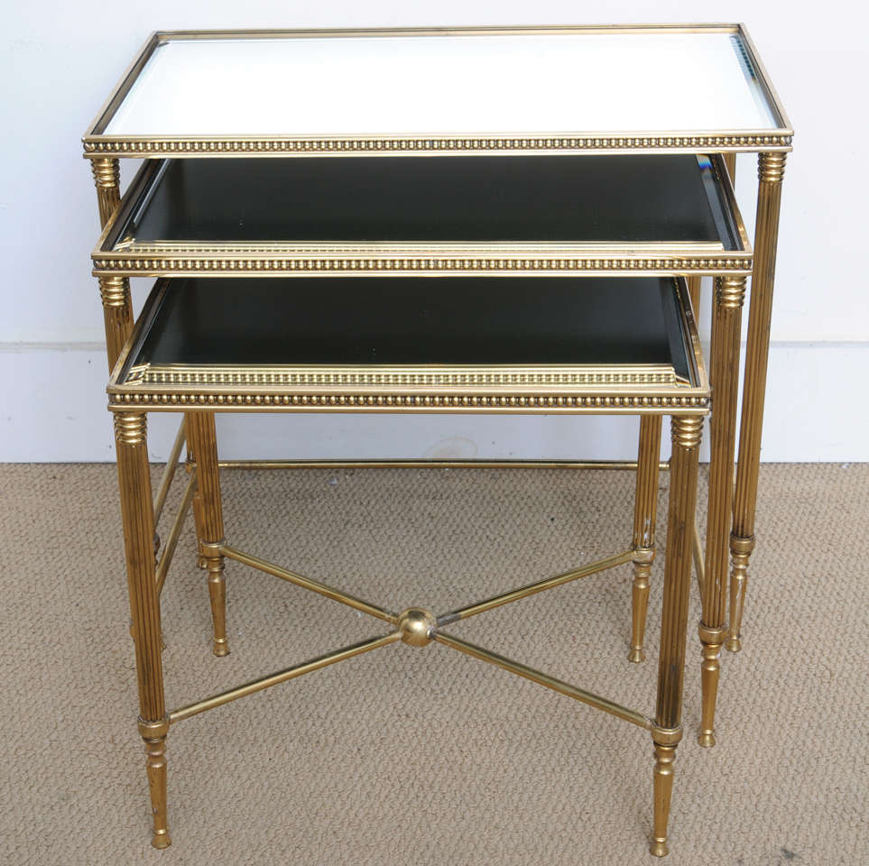 Neoclassical Mid century Modern Italian Brass Nesting Tables Maison Jansen style For Sale