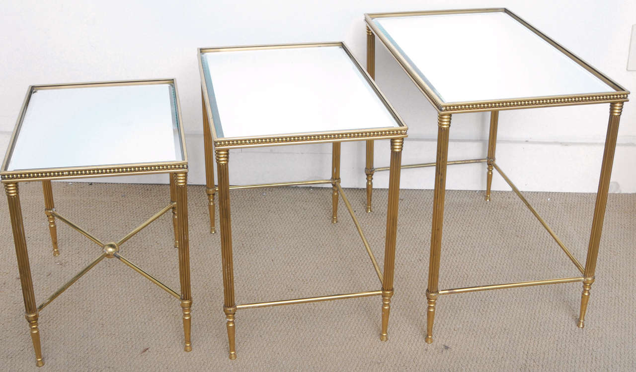 20th Century Mid century Modern Italian Brass Nesting Tables Maison Jansen style For Sale