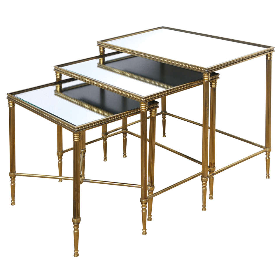 Mid century Modern Italian Brass Nesting Tables Maison Jansen style For Sale