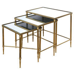 Mid century Modern Italian Brass Nesting Tables Maison Jansen style 12
