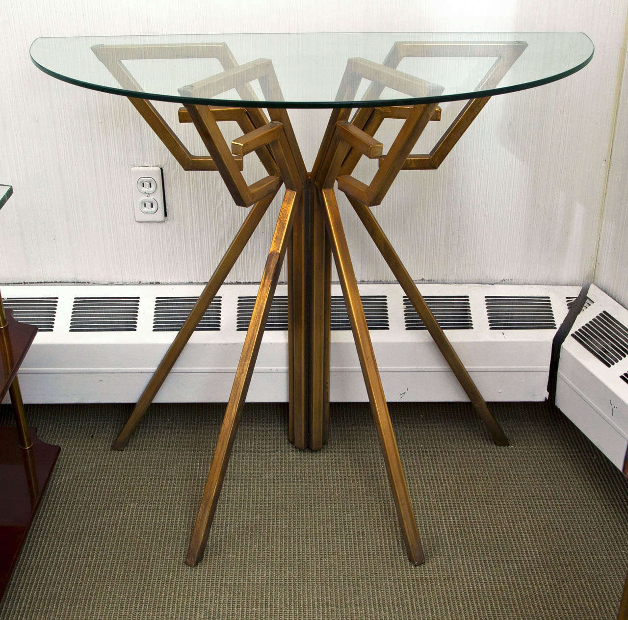 Pair of metal & glass console tables