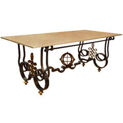 Poillerat Wrought Iron Base Marble Top Table