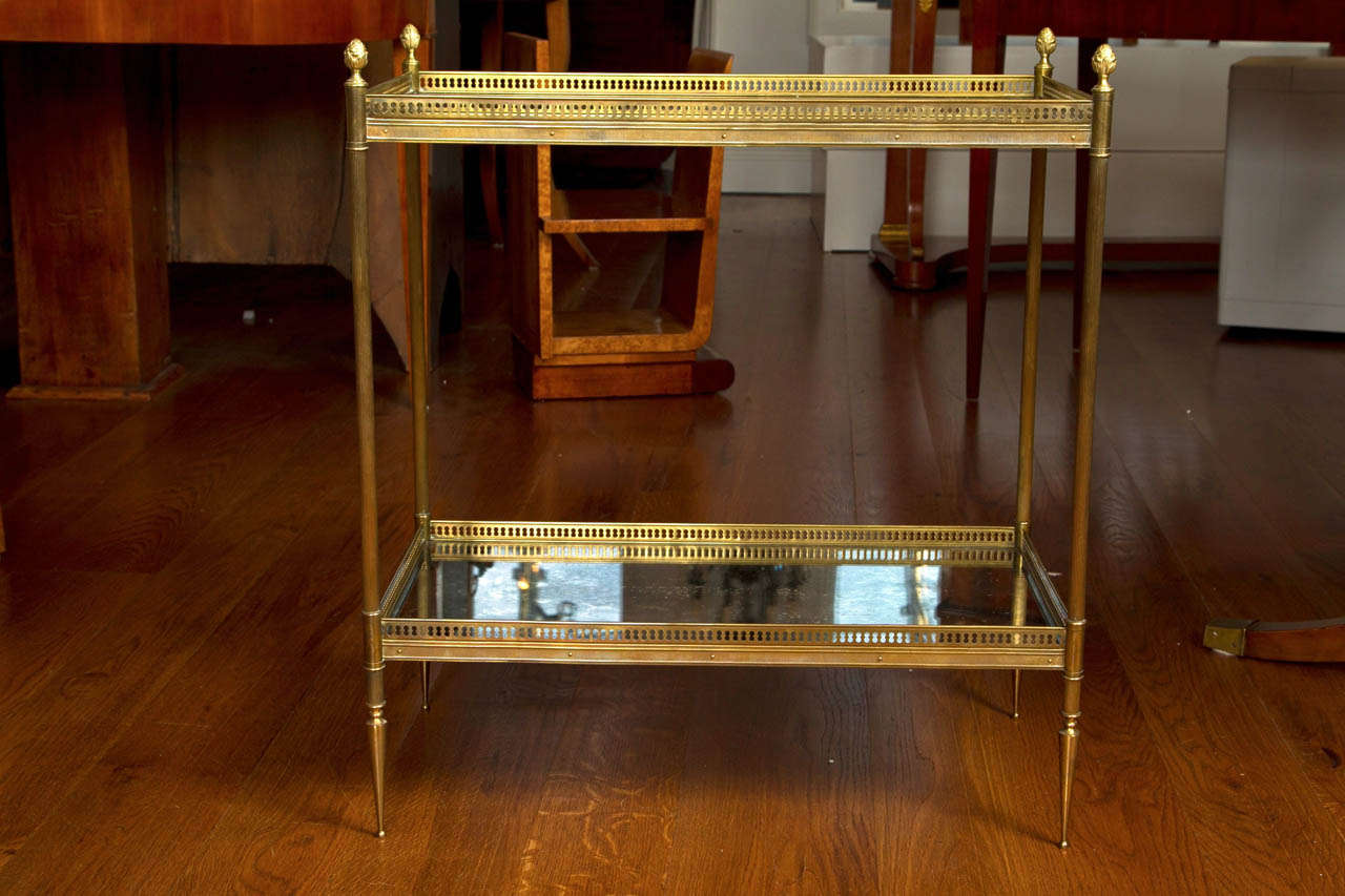 Brass Pair of Maison Bagues two-tiered tables