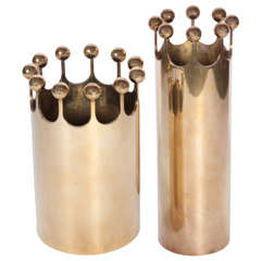 Pair of Brass Pierre Forsell Crown Vases for Skultuna