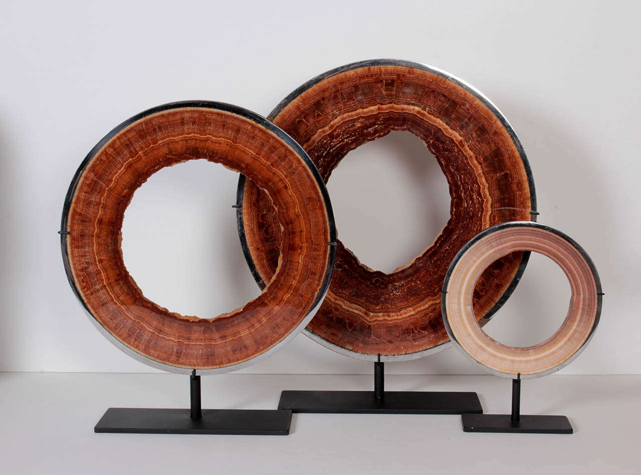 Pair of Aragonite Pipe Geode Specimen Sculptures