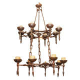 FRENCH HAND FORGED TWO TIERED LIGHT FIXTURE