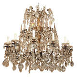 Antique Spanish 19th Century Gilt Wood, Iron And Crystal Chandelier