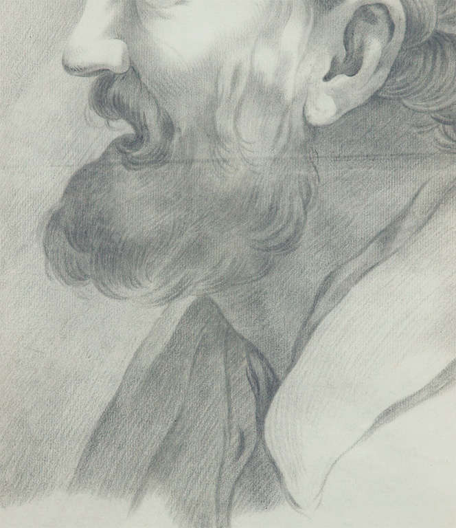 19th C. French Academy Drawing Of Old Man For Sale 1