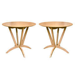Pair of Round Limed Oak Side Tables