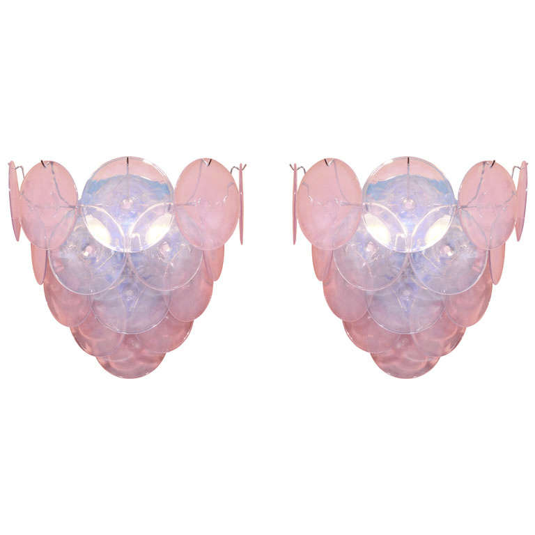 Pair of Glass Disc Sconces by Vistosi
