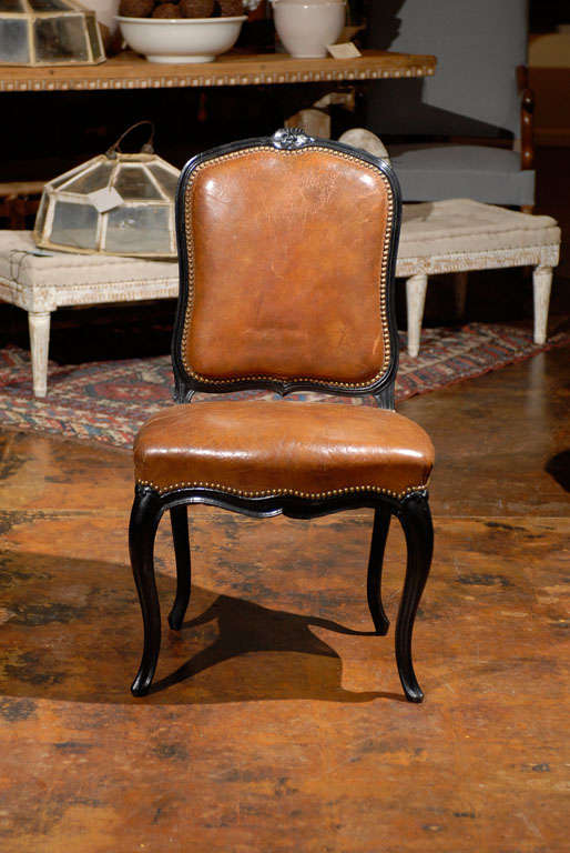 French Leather & Ebonized Chairs 6