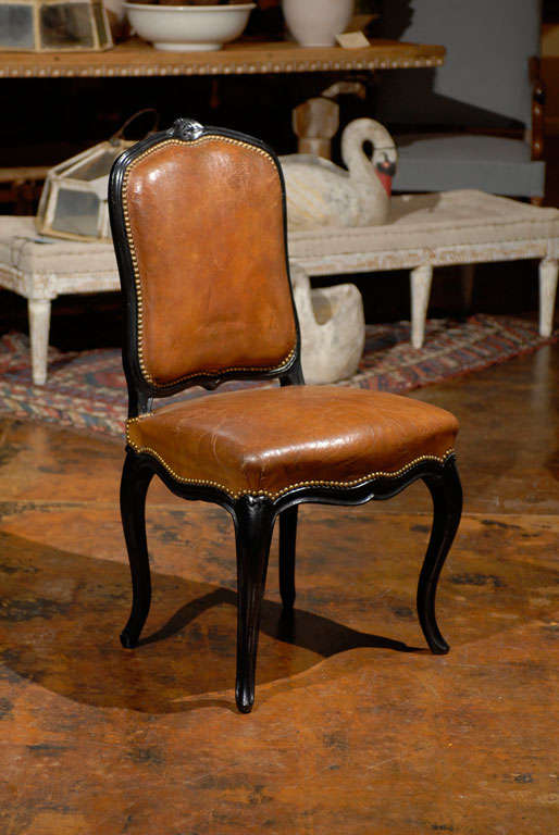 French Leather & Ebonized Chairs In Excellent Condition In Atlanta, GA