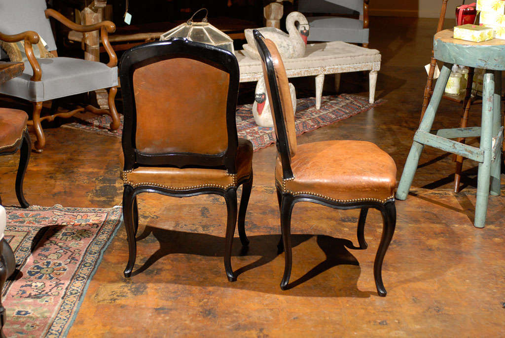 French Leather & Ebonized Chairs 3
