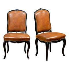 French Leather & Ebonized Chairs
