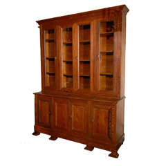 Antique 19th Century French Pine Bookcase with Glass Doors