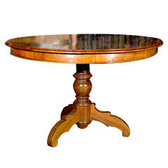 French Round Walnut Pedestal Table