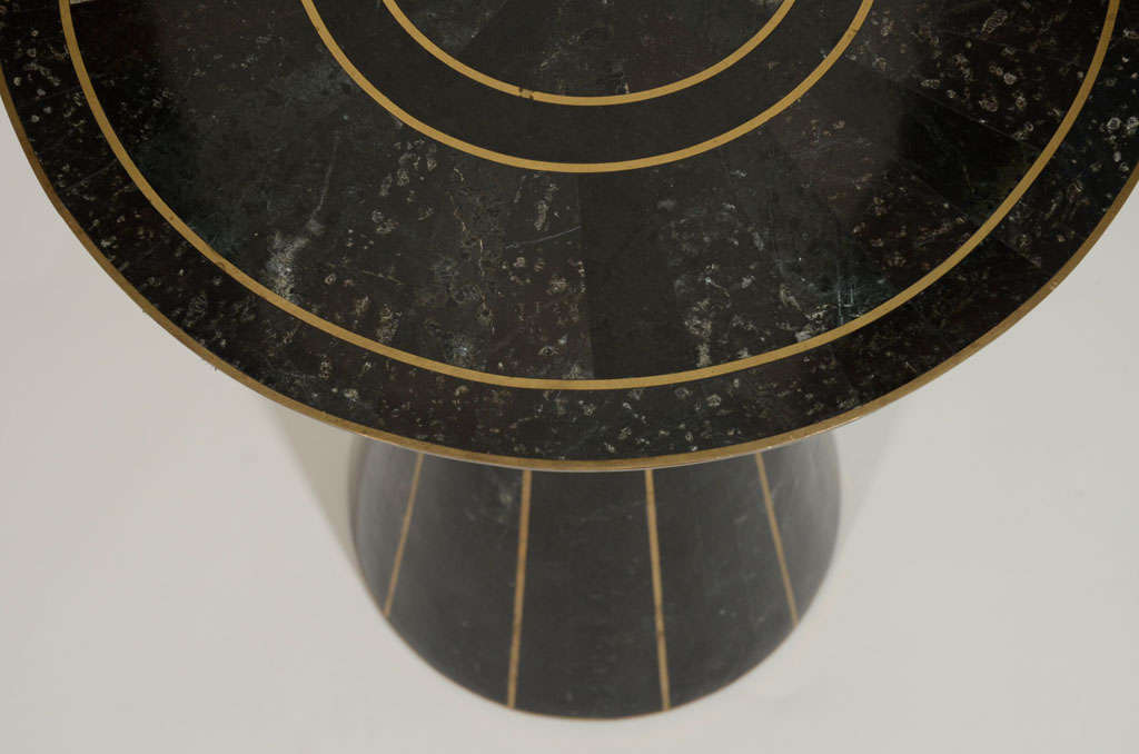 Late 20th Century Maitland-Smith Marble Table with Brass Inlay