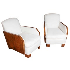 Exquisite Pair of Walnut Wood Armchairs