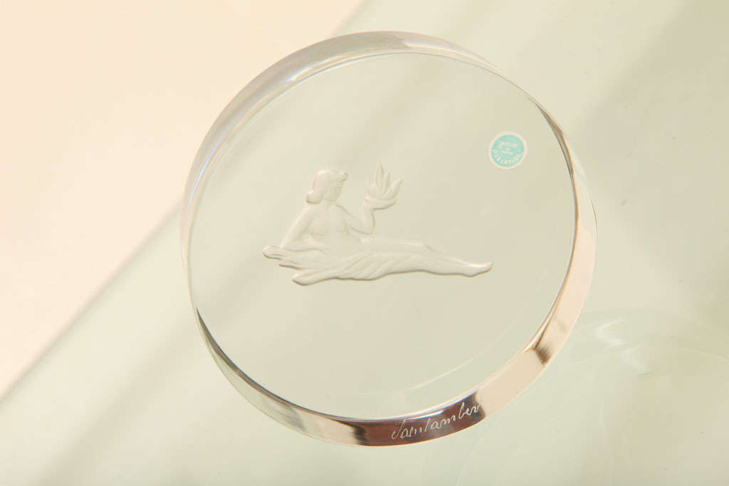 Signed Tiffany  1940's Intaglio Nude Glass Paperweight