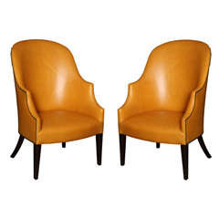 Pair of Seybolt Cleland Leather Wing Chairs