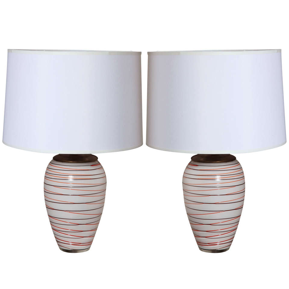 Pair of Striped Murano Glass Table Lamps For Sale