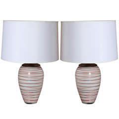 Pair of Striped Murano Glass Table Lamps