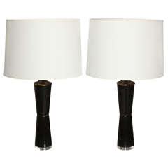 Vintage Pair of Onyx Ceramic Table Lamps