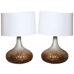 Pair of Honeycomb Glass Table Lamps