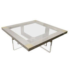 Fantastic Large Metal, Glass & Lucite Coffee Table