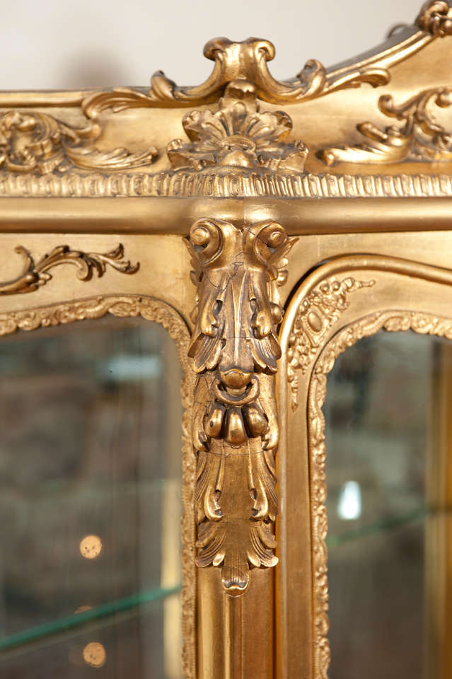 French 19th century Louis XV style gilded vitrine