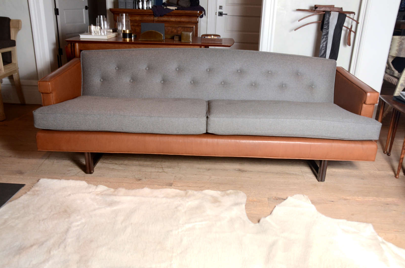 Mid-Century Dunbar Sofa with Leather Accent