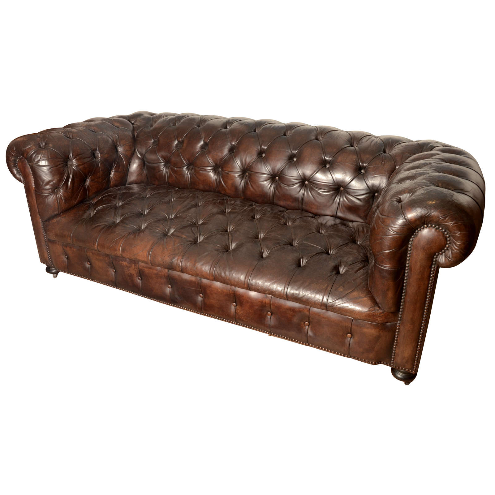 French Midcentury Chesterfield Sofa in Dark Brown For Sale at 1stDibs